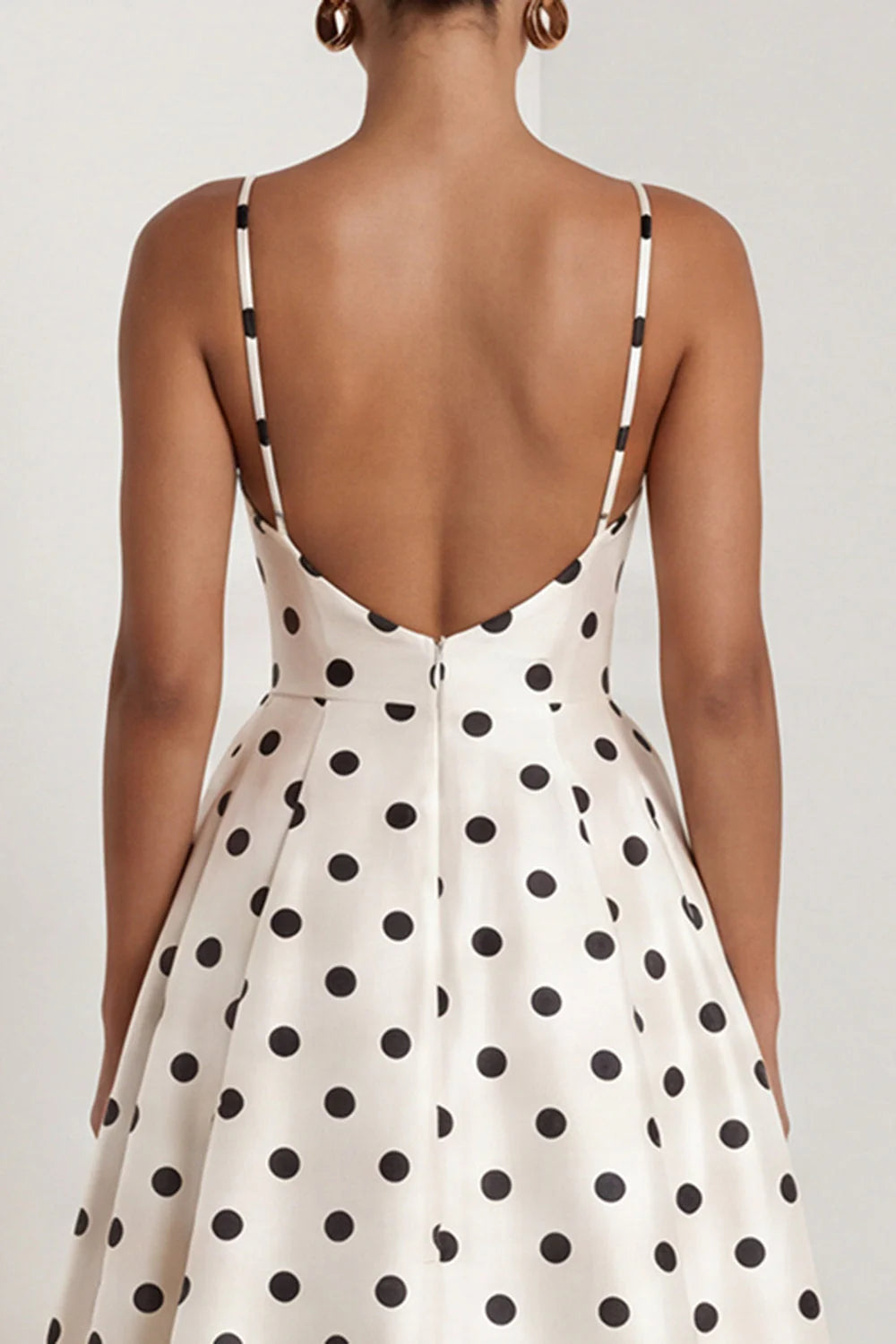 Black White Polka Dot Ruched A Line Long Formal Dress