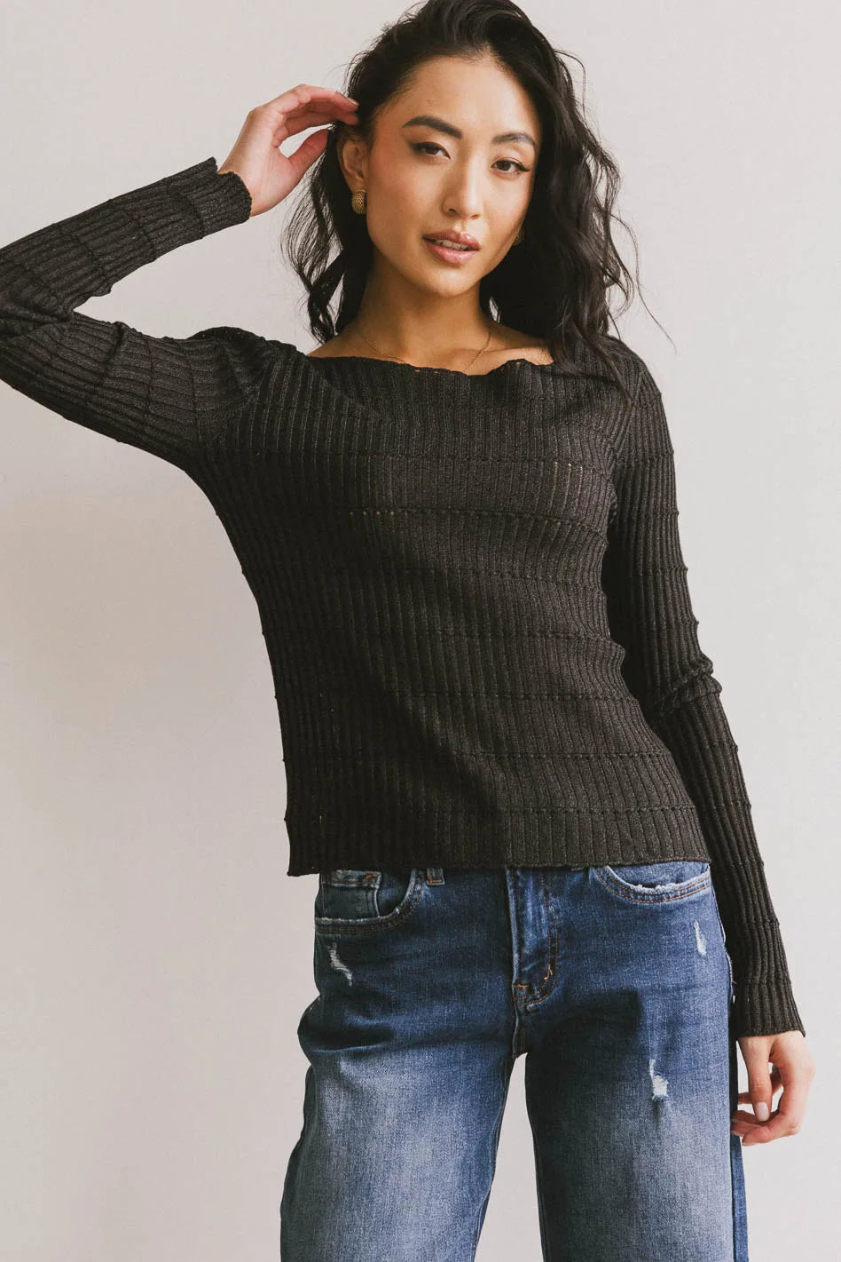 Gemma Sheer Ribbed Top in Black FINAL SALE