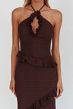 NADIA HALTER MAXI DRESS CHOCOLATE