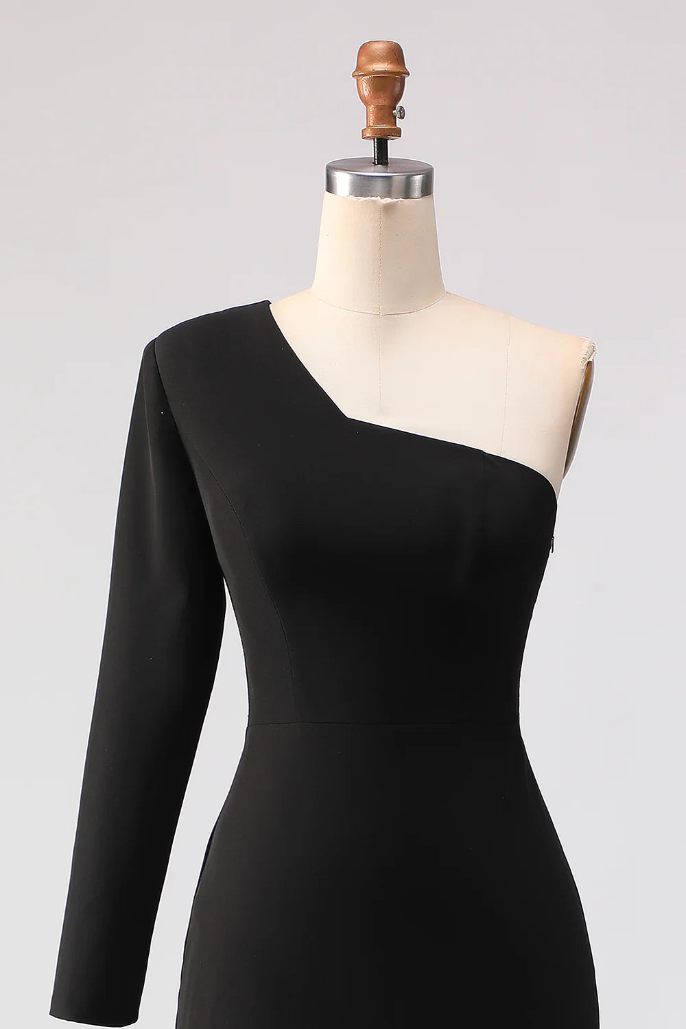 Black One Shoulder Mermaid Long Sleeve Mother of the Bride Dress with Slit