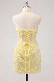 Halter Light Yellow Bodycon Corset Sequin Homecoming Dress