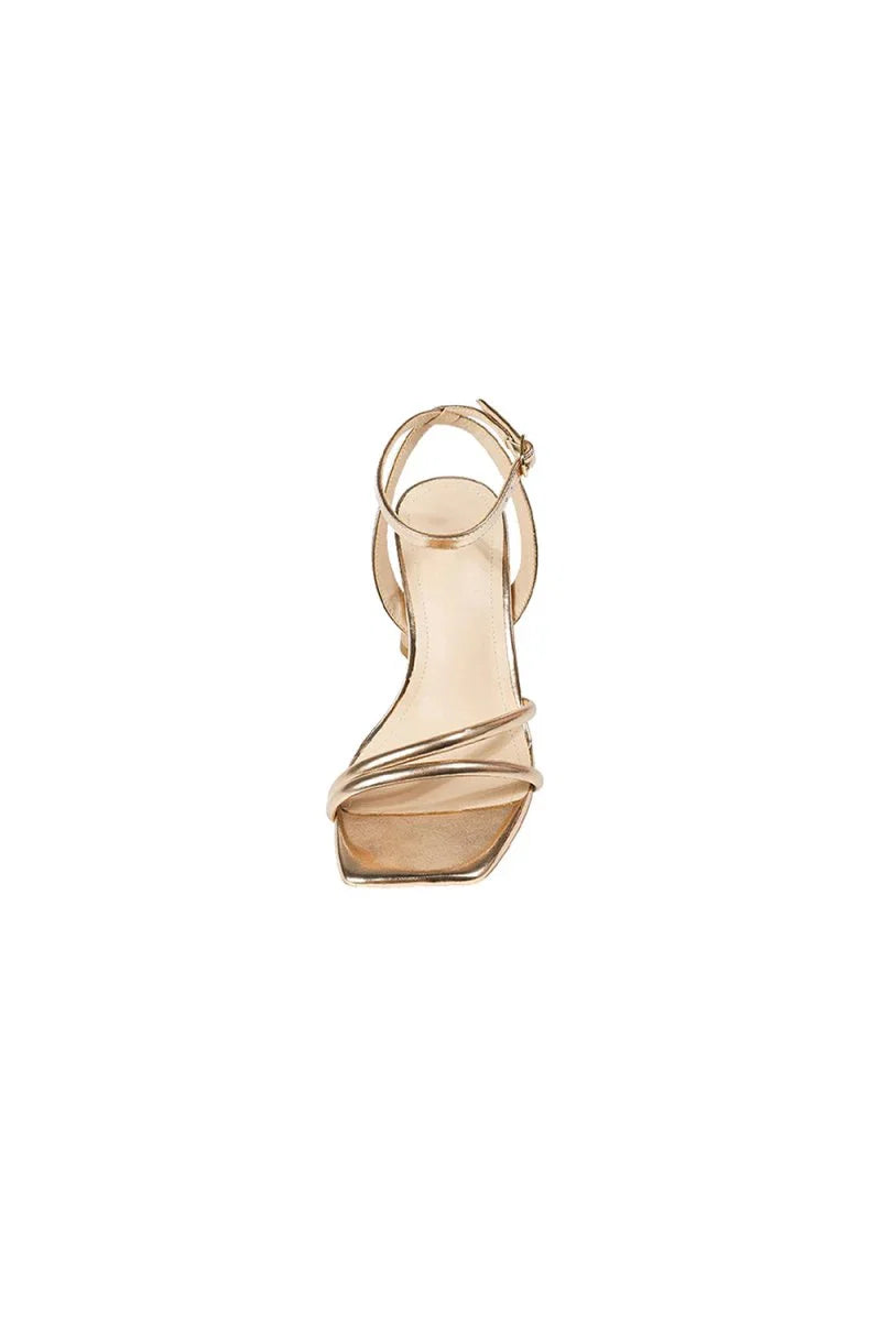 Metallic Strappy Block Heel Sandals