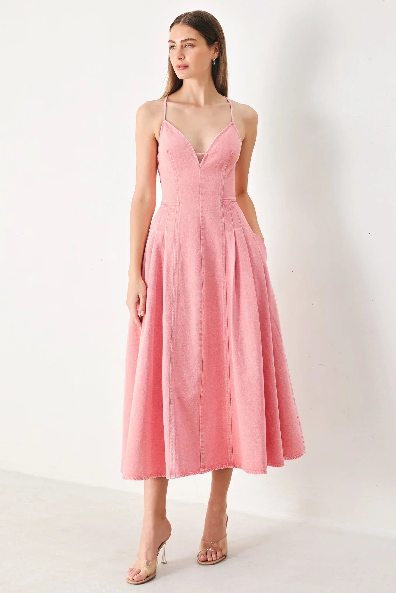 PINK HAZE TWILL MIDI DRESS