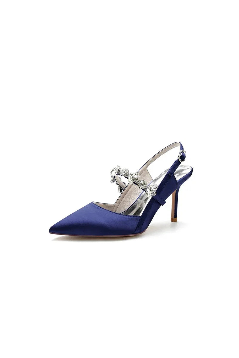 Pointed Toe Stiletto Heels with Rhinestone Strap