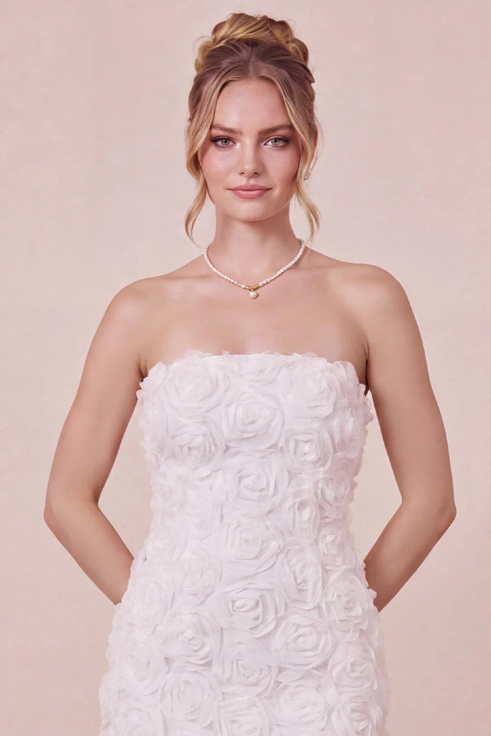 Floral Strapless White Bodycon Mini Graduation Dress