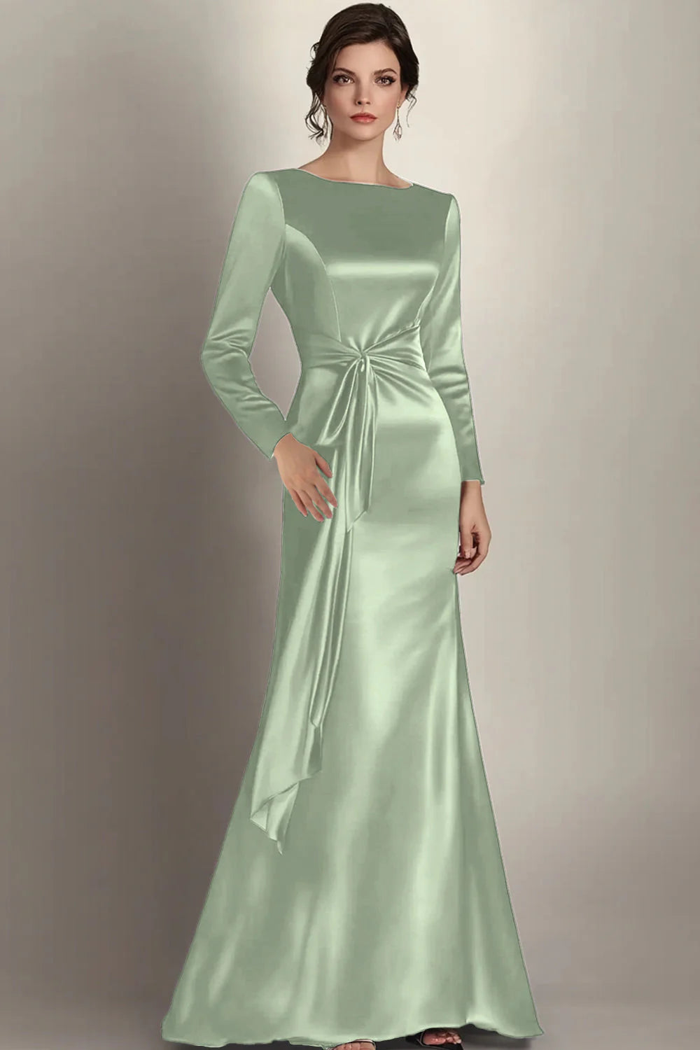 Black Mermaid Boat Neck Mother of the Bride Dress with Long Sleeves