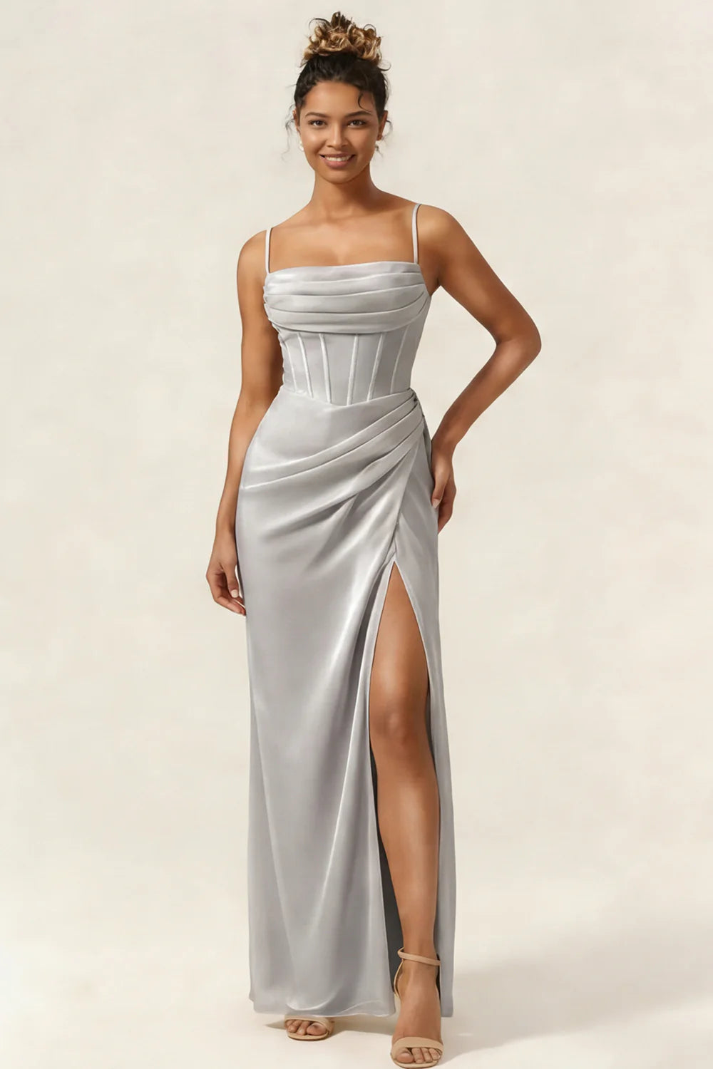 Green Flower Mermaid Corset Chiffon Long Bridesmaid Dress with Slit