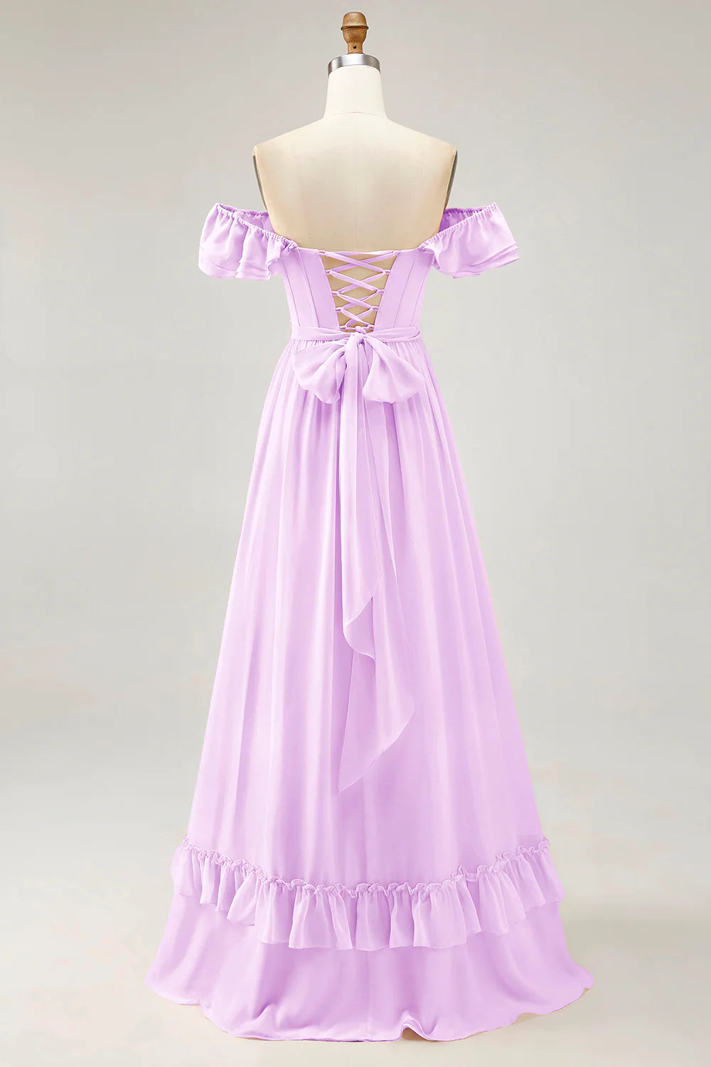 Dusty Sage A line Off The Shoulder Chiffon Long Bridesmaid Dress with Slit