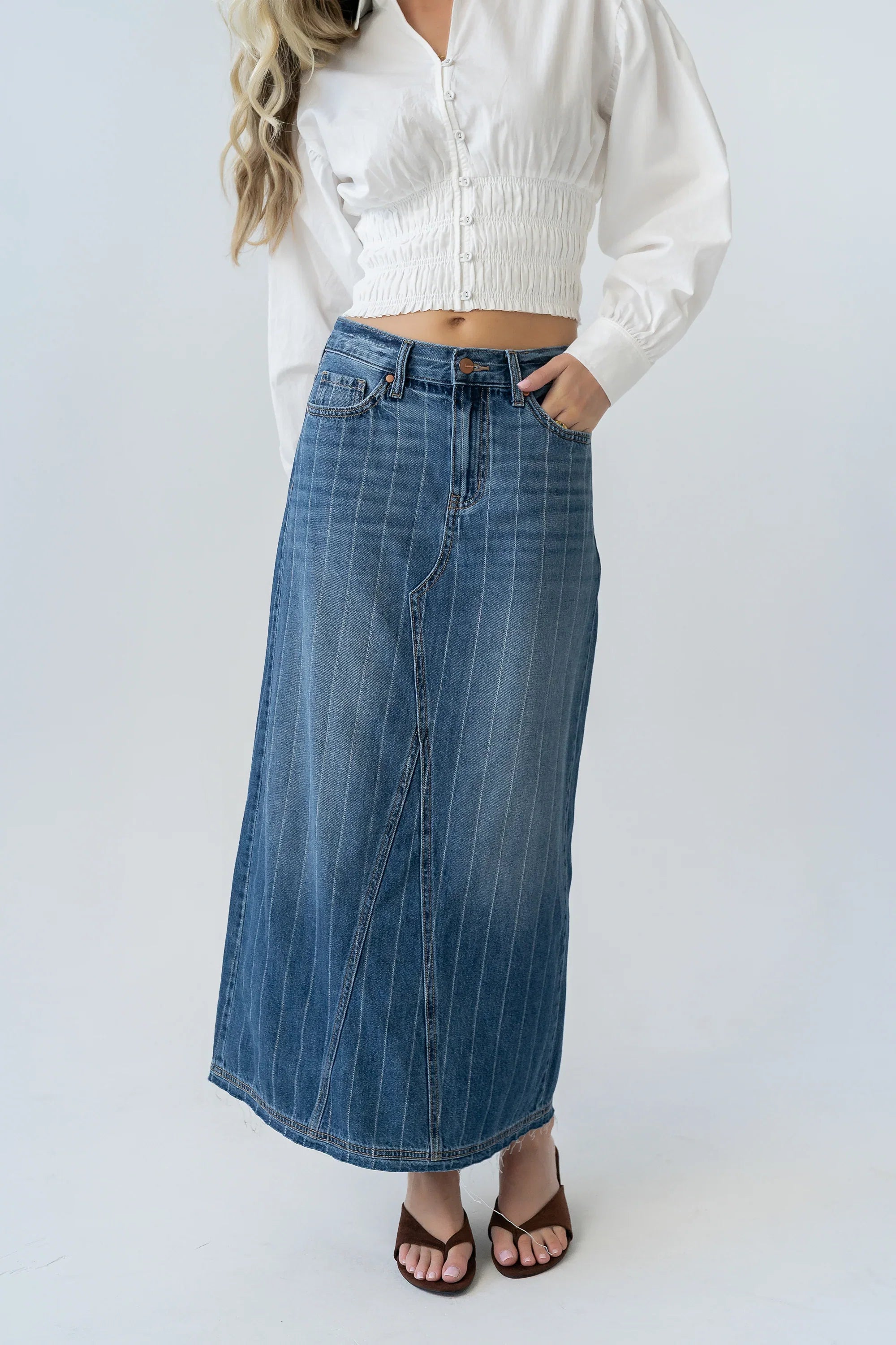 Megan Striped Denim Skirt