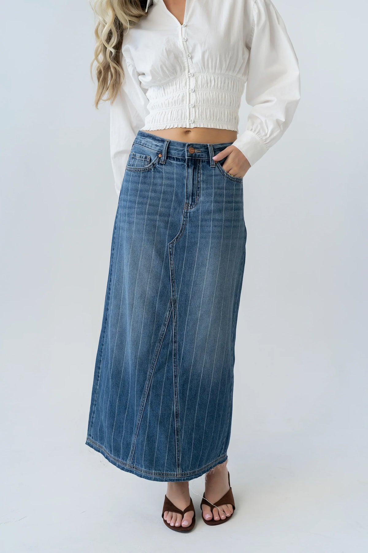 Megan Striped Denim Skirt
