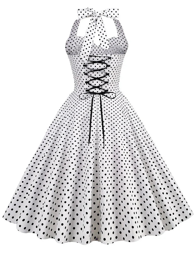 Red Polka Dots Halter Classis Style 1950S Dress