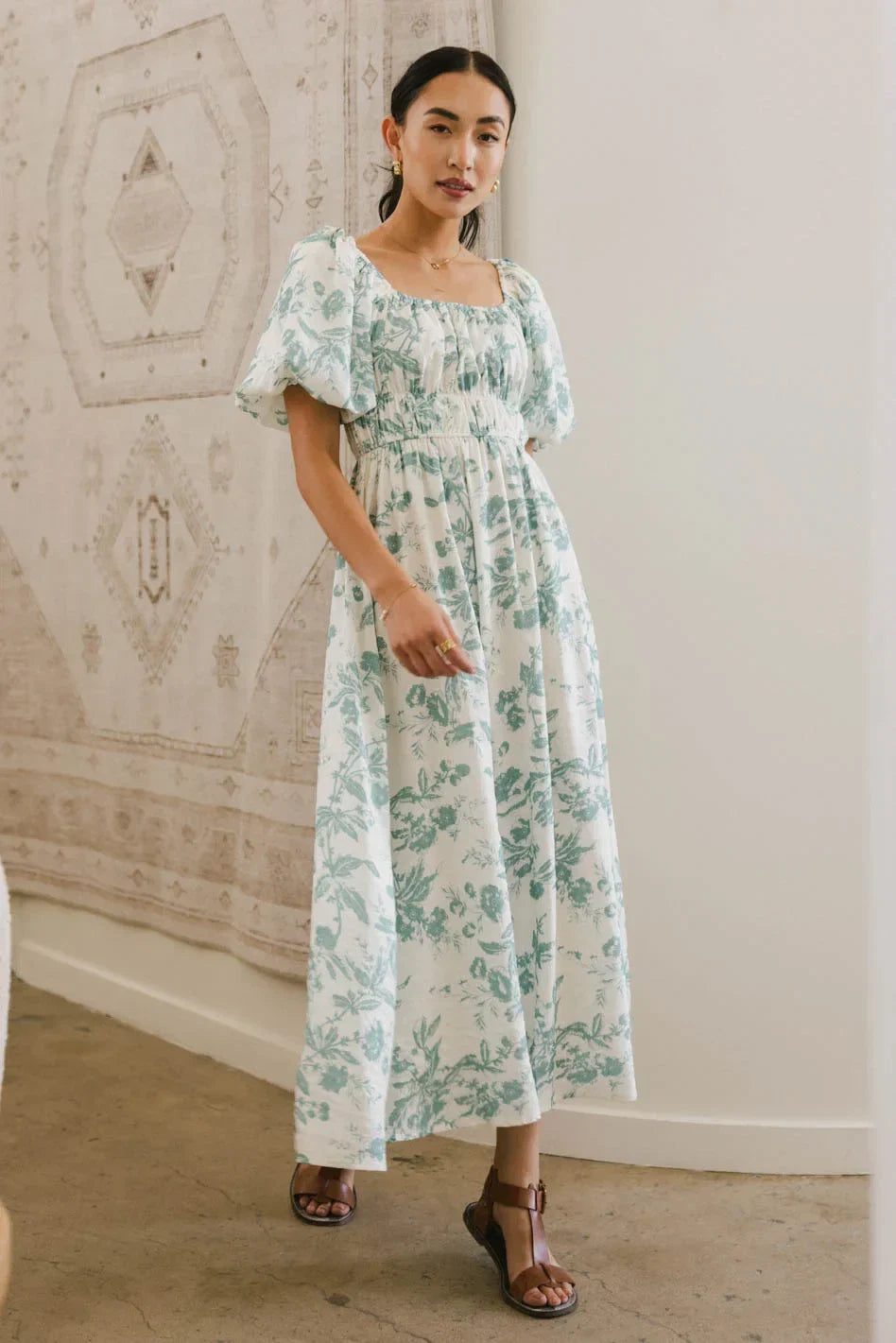 Dorothea Floral Midi Dress in Teal FINAL SALE