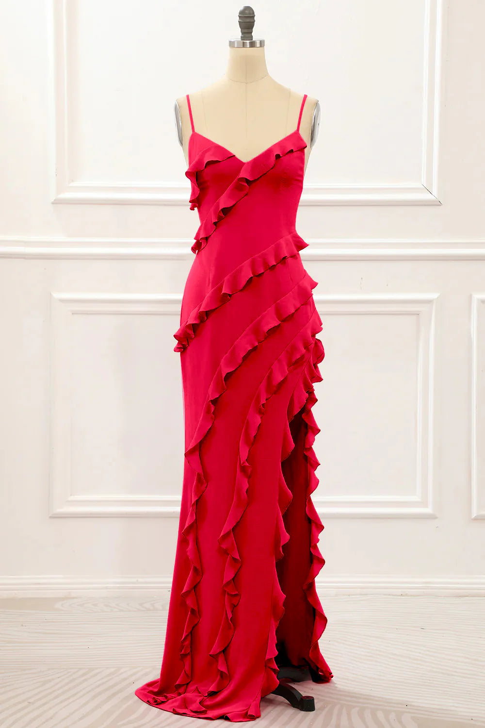 Spaghetti Straps Jade Tiered Mermaid Bridesmaid Dress With Slit