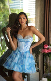 26444 Ava Presley Corset Mini Dress with Watercolor Print