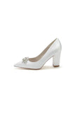 Pointed Toe Chunky Heels with Rhinestone