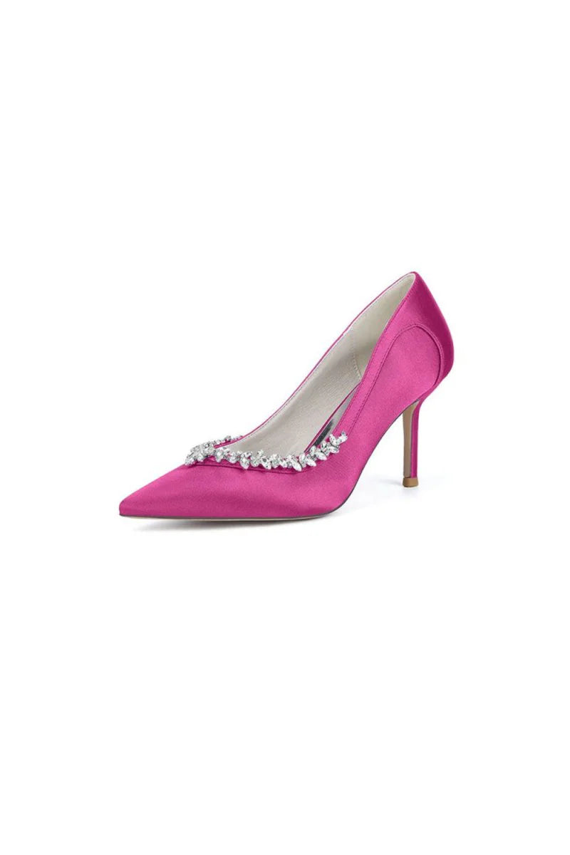 Burgundy High Heels with Crystal Embellishments