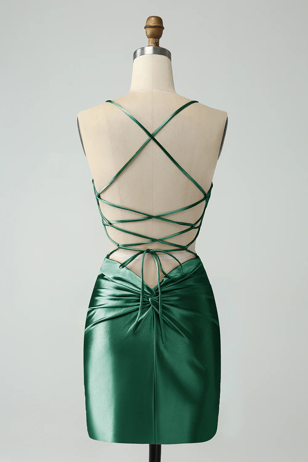 Golden Bodycon Spaghetti Straps Lace up Back Short Homecoming Dress