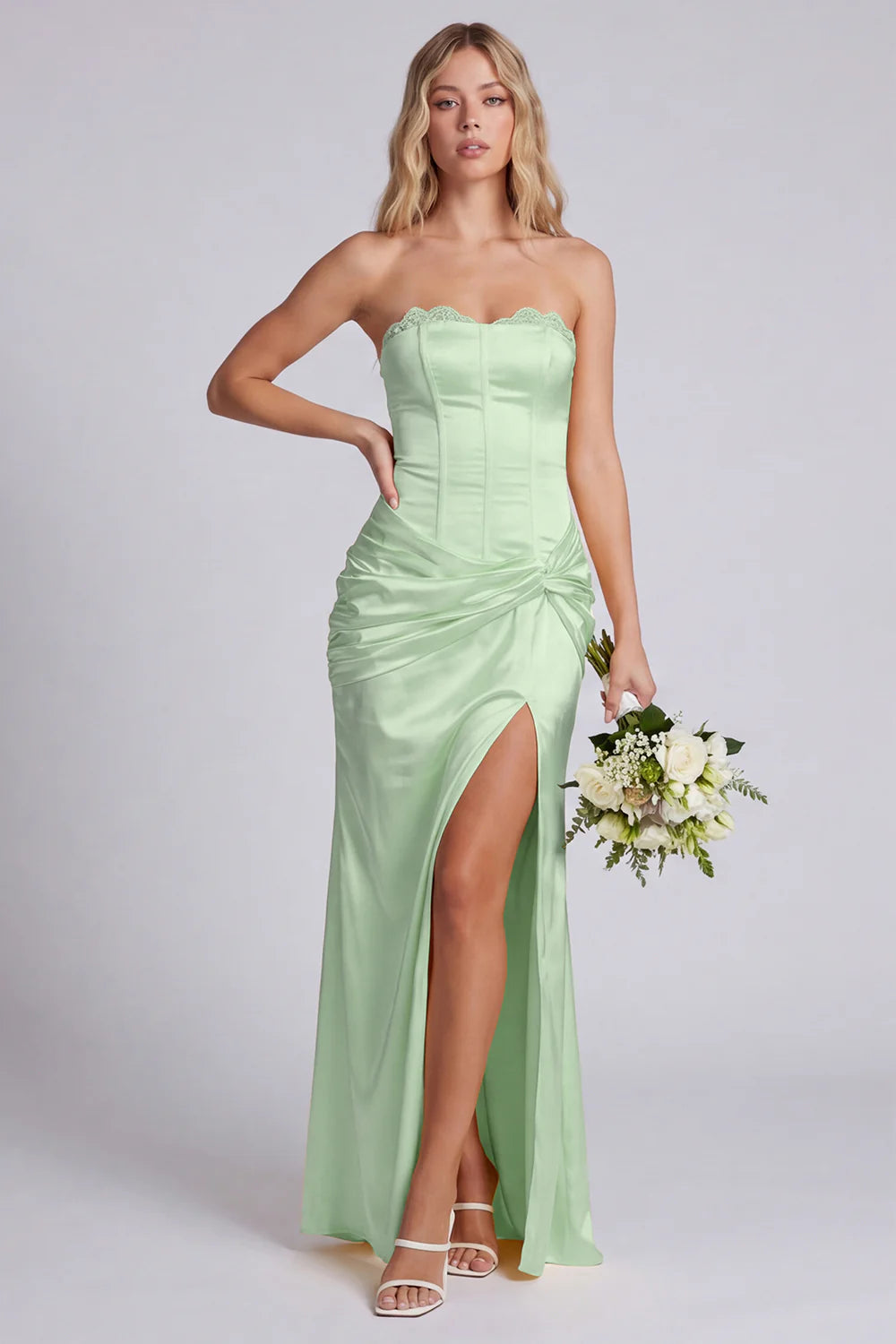 Strapless Daffodil Corset Mermaid Bridesmaid Dress with Slit