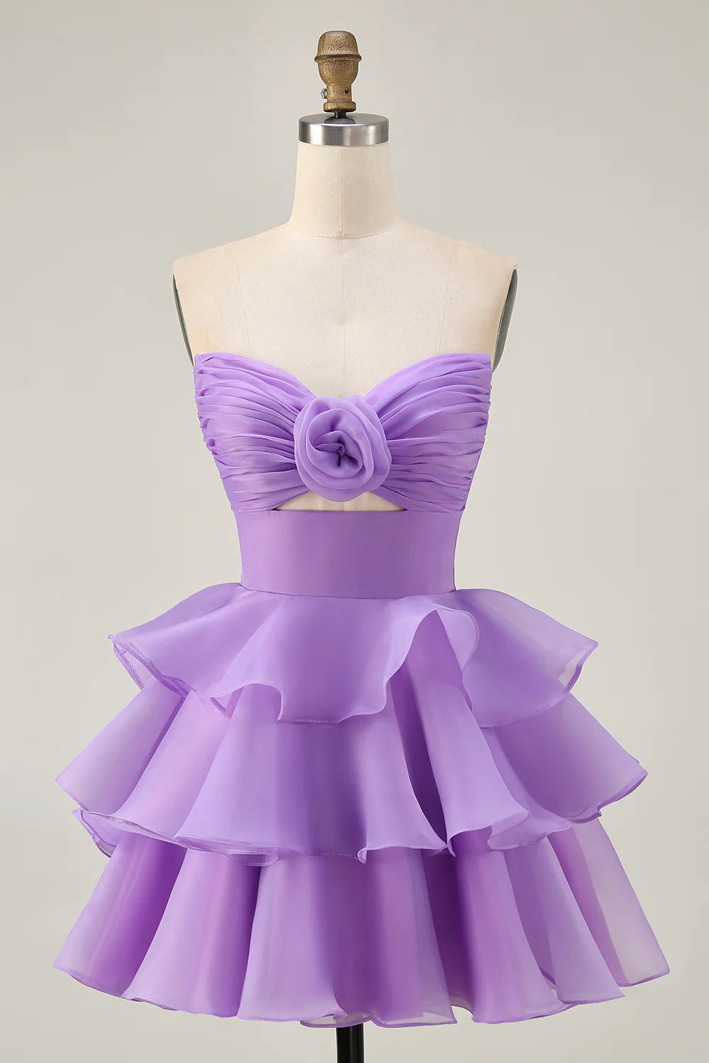 Cute Blush A Line Strapless Ruffled Homecoming Dress with 3D Flower