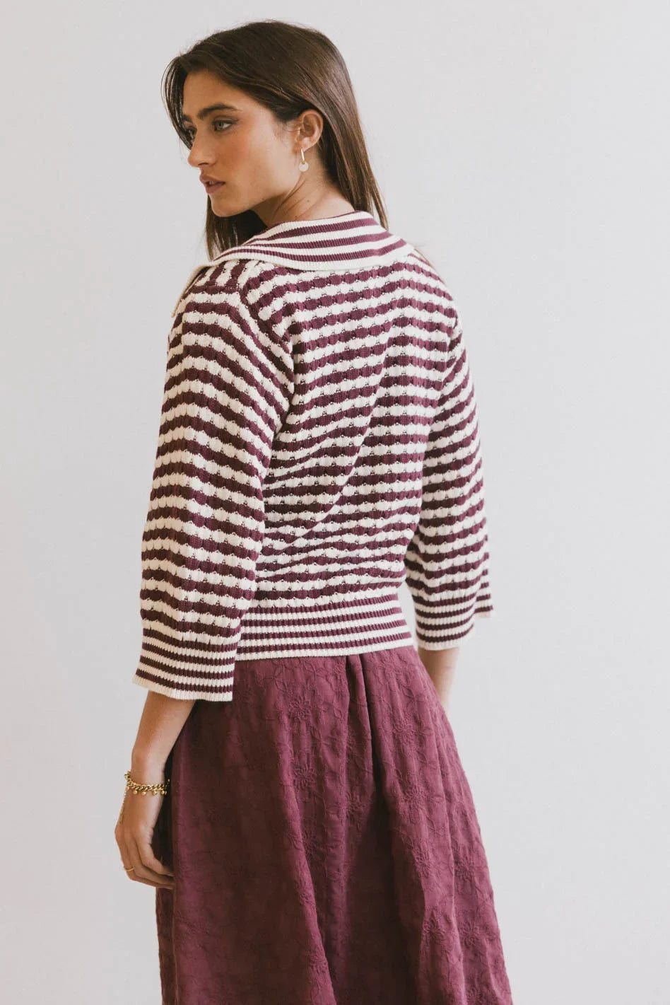 Mason Collared Sweater in Burgundy FINAL SALE