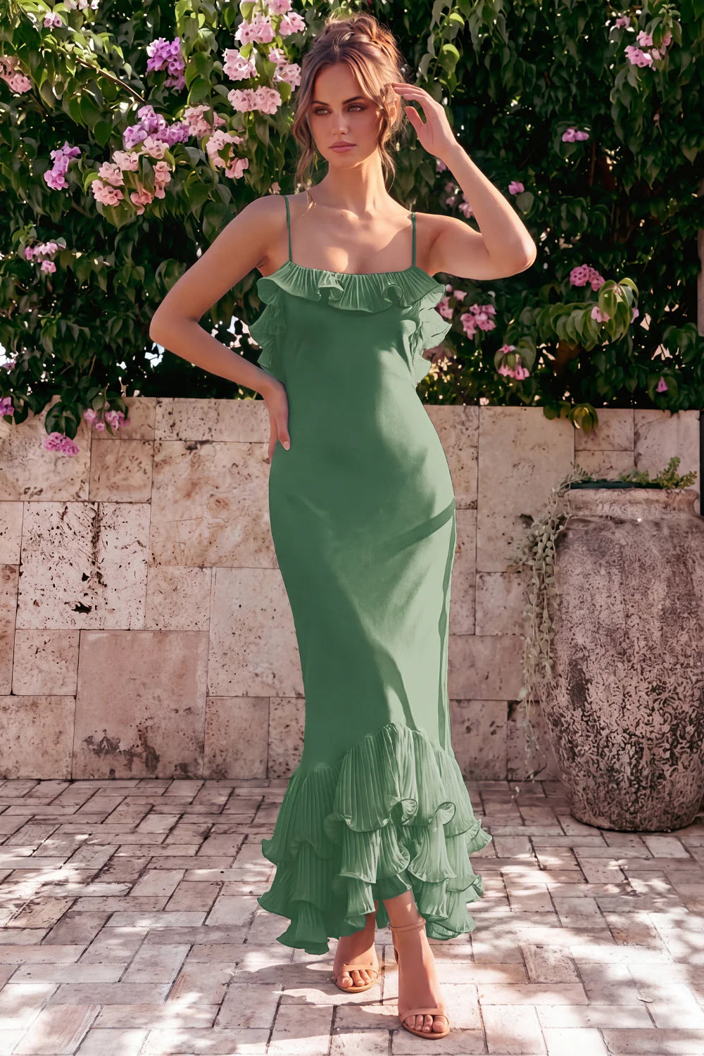 Light Blue Mermaid Ruffled Wedding Guest Dress