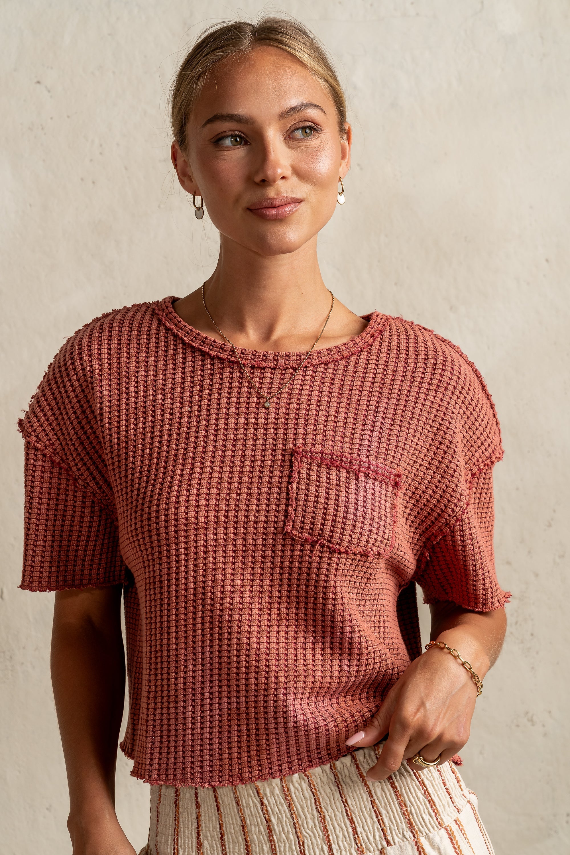 Amaya Knit Tee in Brick FINAL SALE