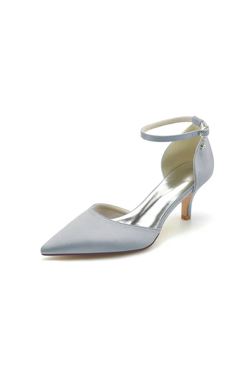 Simple Pointed Toe Satin Kitten Heels