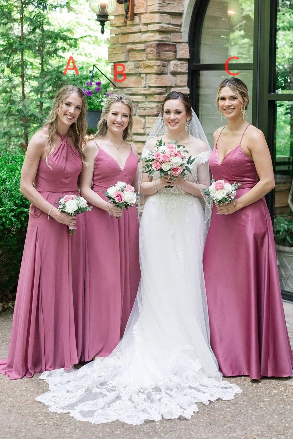 Mauve Chiffon Halter A Line Long Bridesmaid Dress