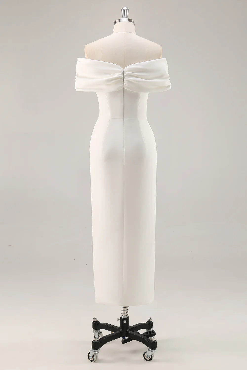 White Off the Shoulder Sheath Matte Satin Graduation Dress With Slit