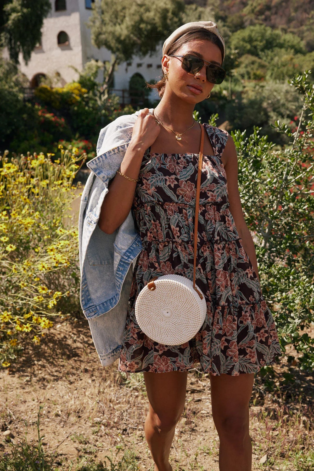 Shawn Floral Mini Dress in Brown FINAL SALE