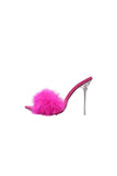 Hot Pink Feathers Pointed Toe Stiletto Sandals