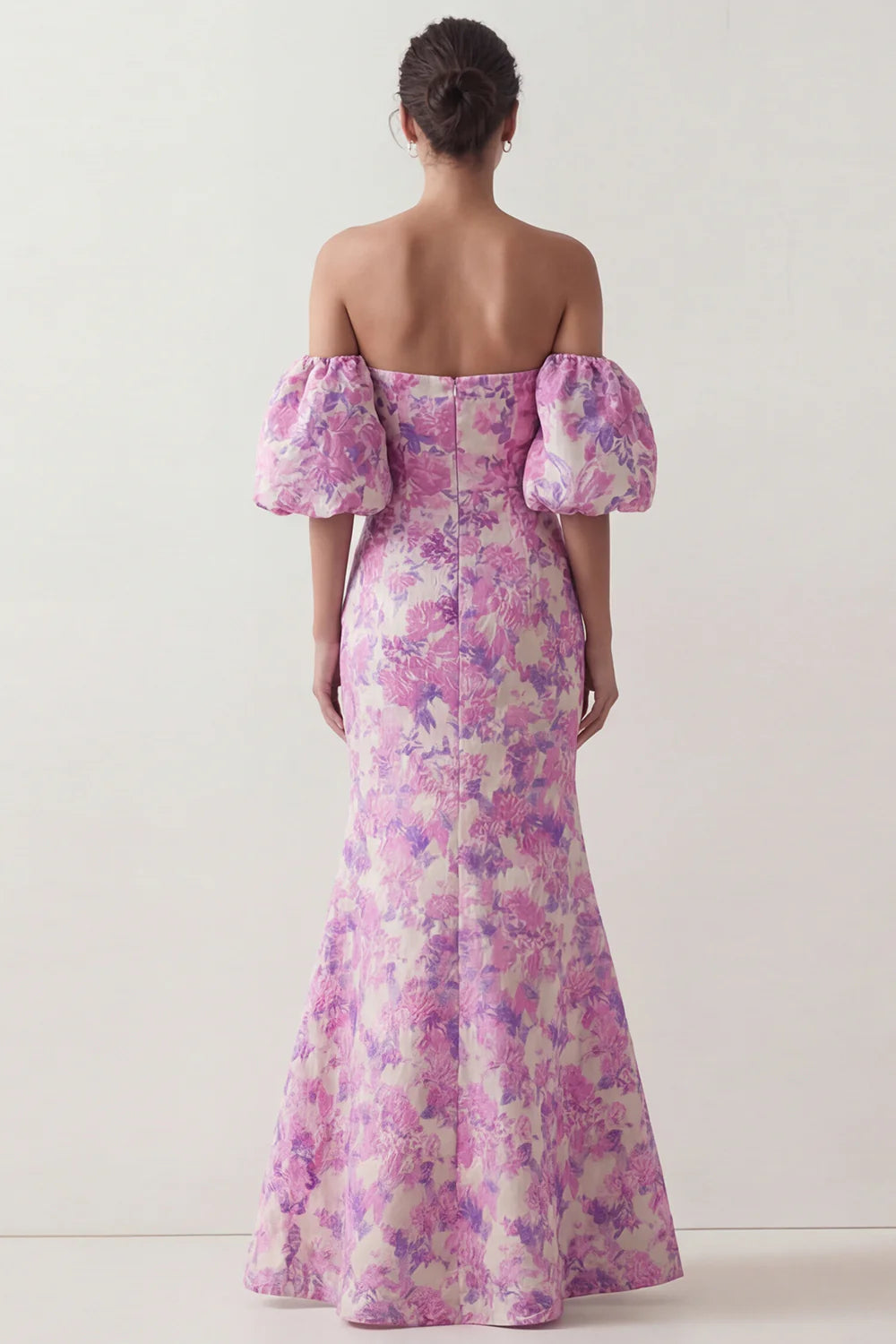 Blue White Flower Mermaid Strapless Satin Convertible Dress with Removable Sleeves
