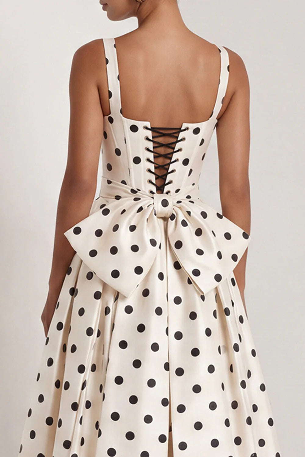 Black A Line Polka Dot Maxi Formal Dress with Bow