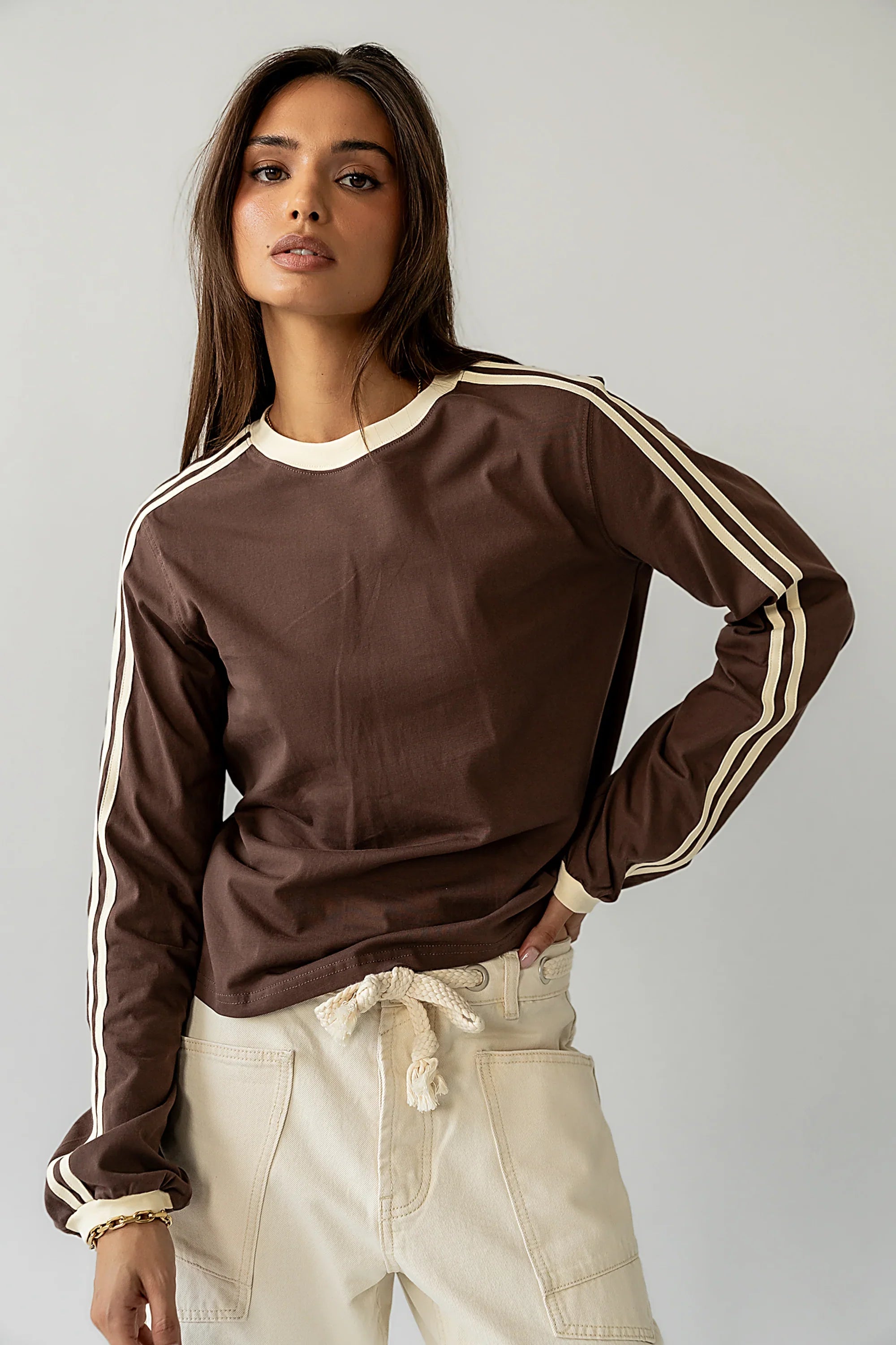 Romy Striped Top in Brown FINAL SALE