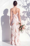 Ivory Red Flower Sheath Spaghetti Straps Long Bridesmaid Dress