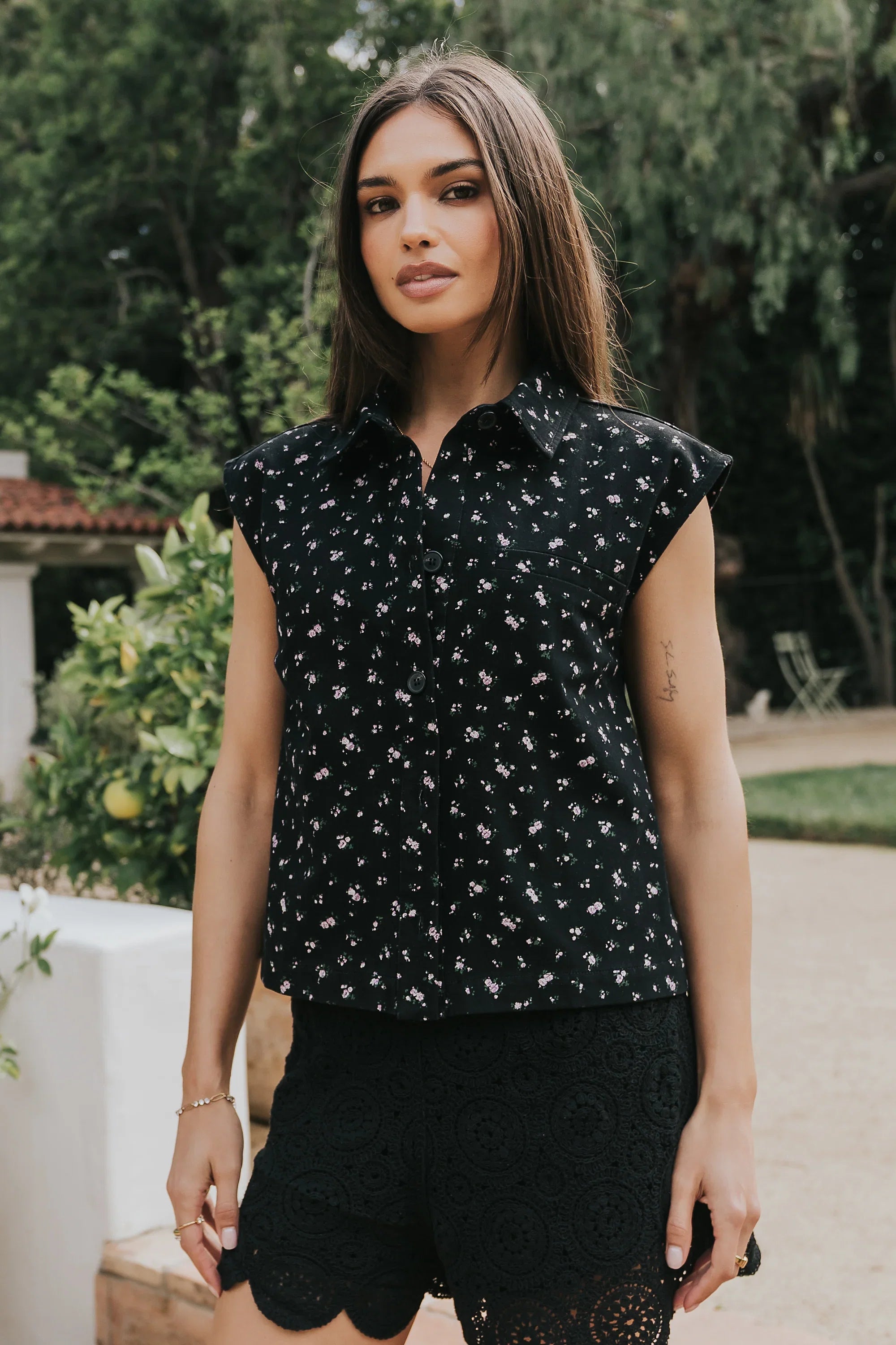 Marina Floral Button Up in Black