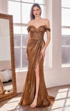 Venetian Gown Luxe Metallic Off Shoulder Evening Dress
