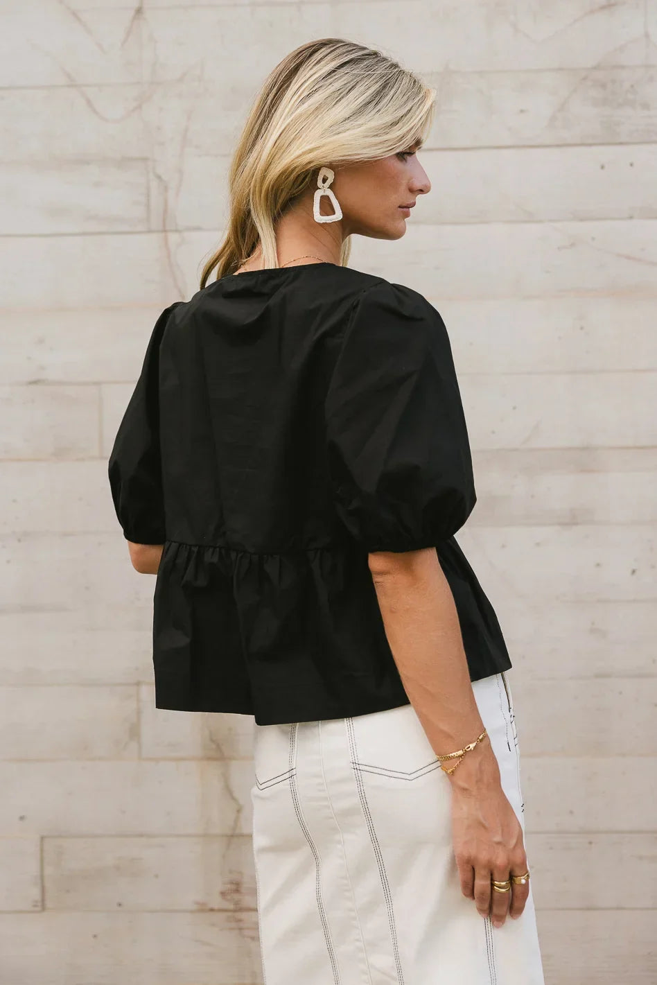 Natalia Peplum Tie Blouse in Black FINAL SALE