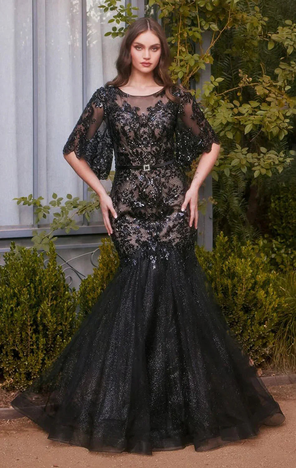 A1377 FLORAL MOTIF SEQUIN MERMAID GOWN Andrea Leo