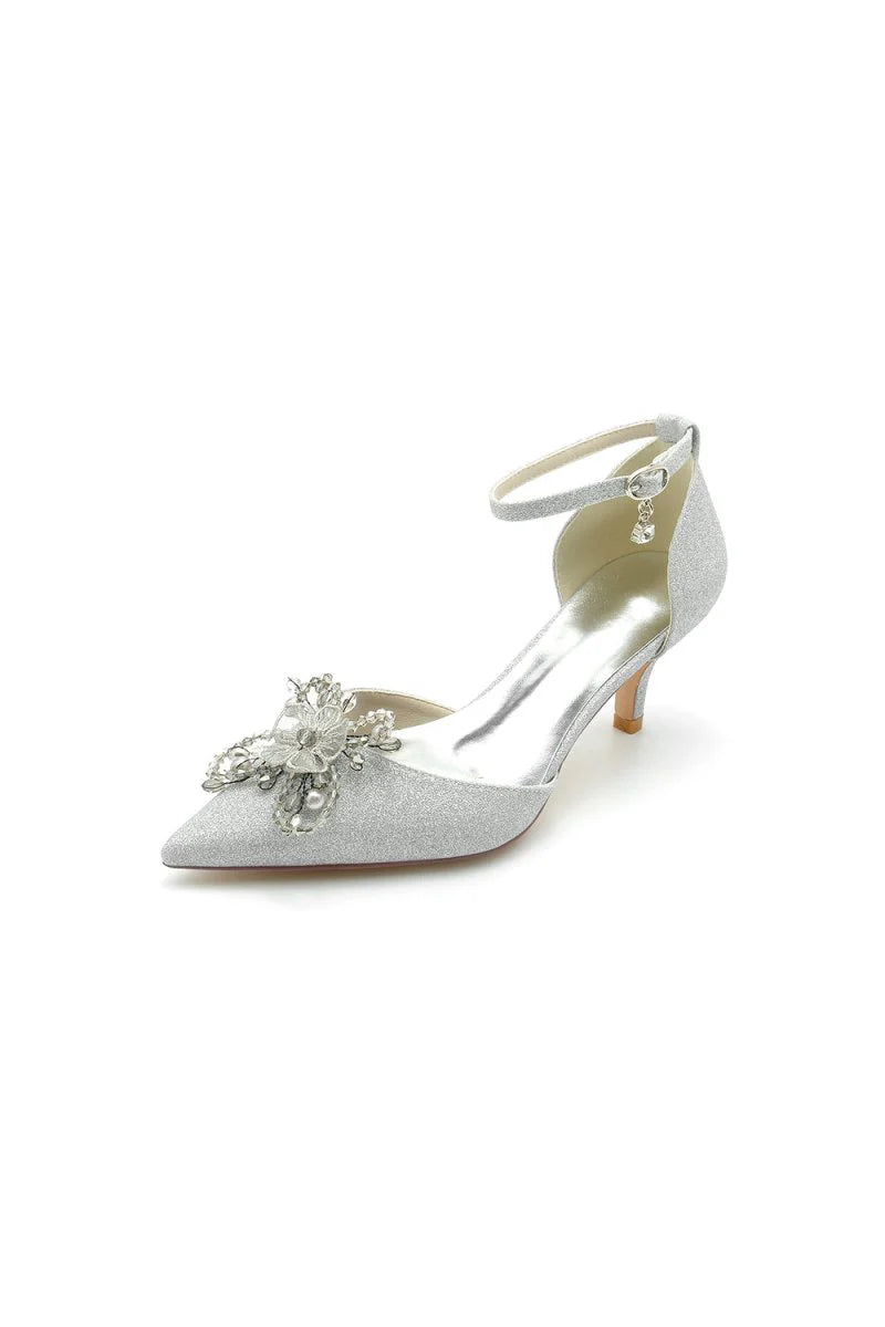 Ankle Strap Wedding Stiletto Heels with Flower