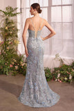 A1393 METALLIC FLORAL MERMAID GOWN Andrea Leo
