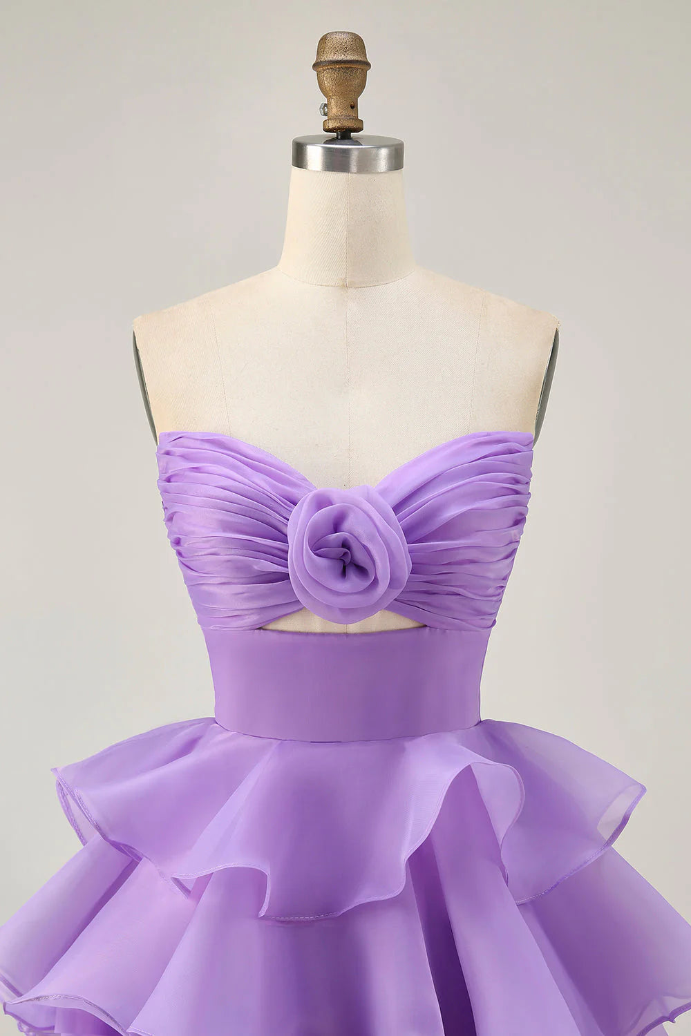Tiered Cute A Line Strapless Cut Out Purple Homecoming Dress