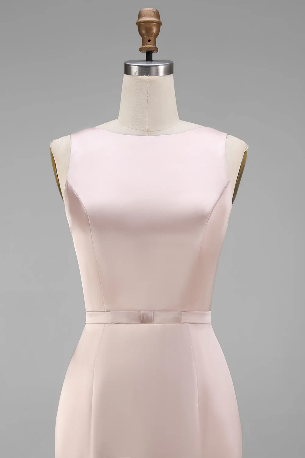 Sage Green Sheath Bateau Neck Satin Bridesmaid Dress