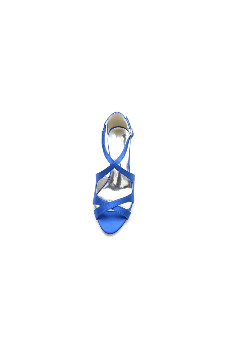 Royal Blue Satin Cross Strap Pump with Ankle Strap