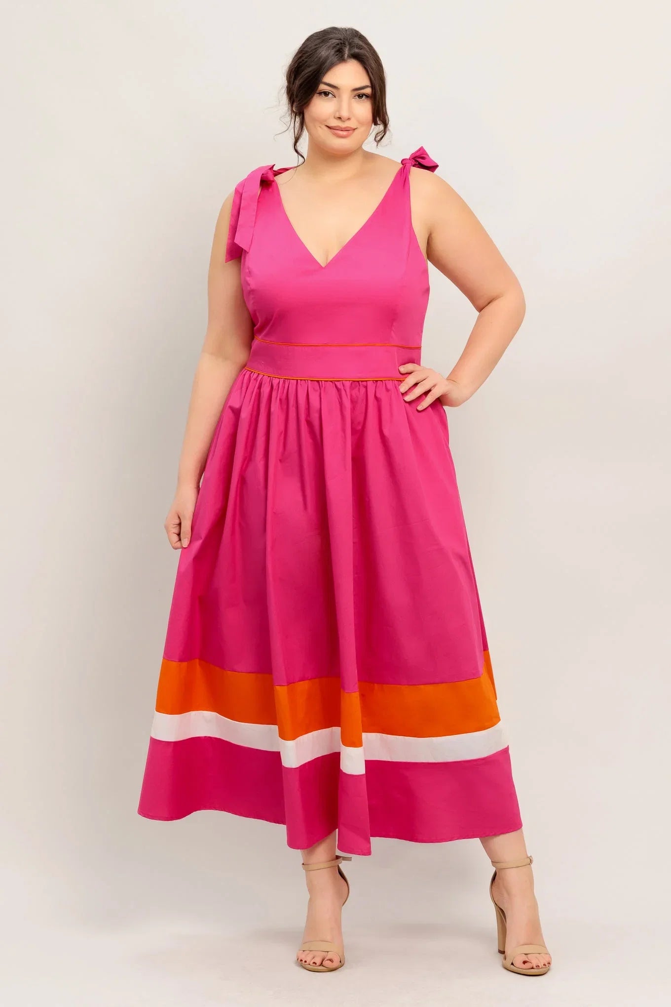 FOREST CHARM FUCHSIA ORANGE MIDI DRESS