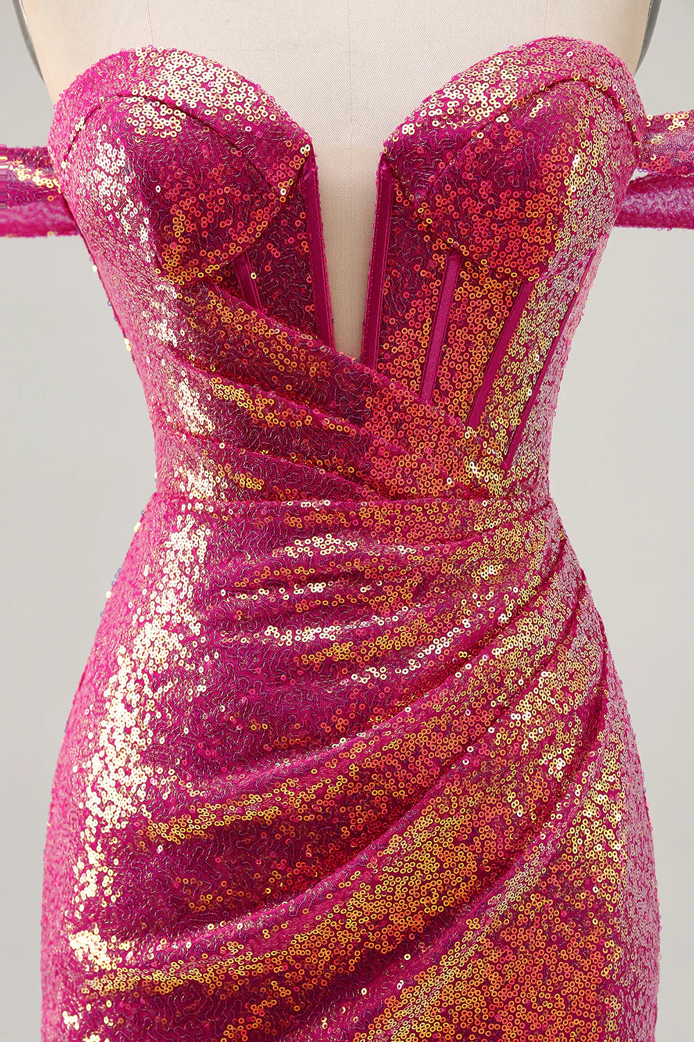 Sparkly Fuchsia Off The Shoulder Bodycon Sequins Homecoming Dress