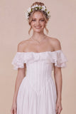 Off the Shoulder Corset White Ruffled Engagement Dress