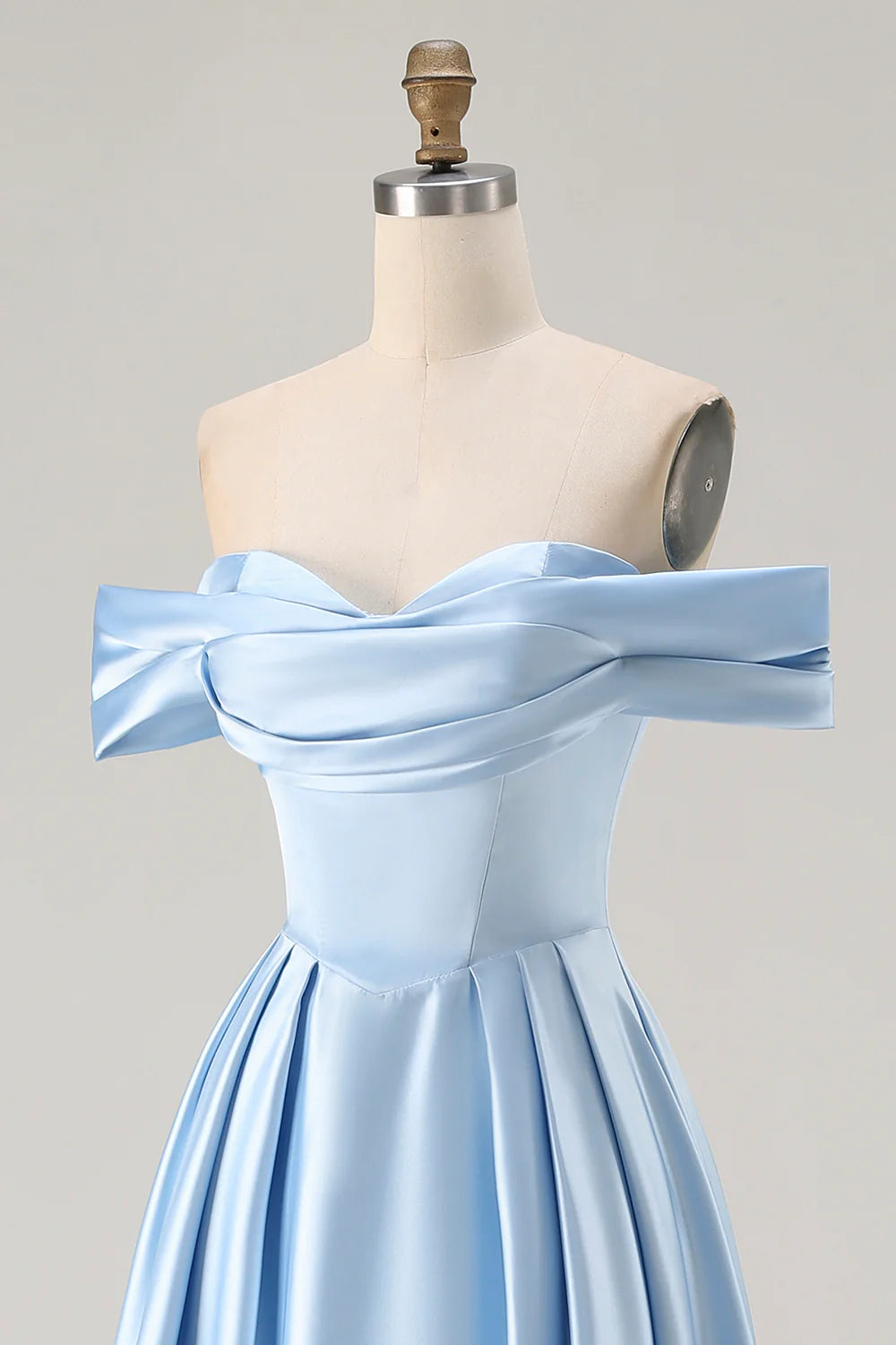 Off the Shoulder A Line Blue Satin Long Bridesmaid Dress with Slit