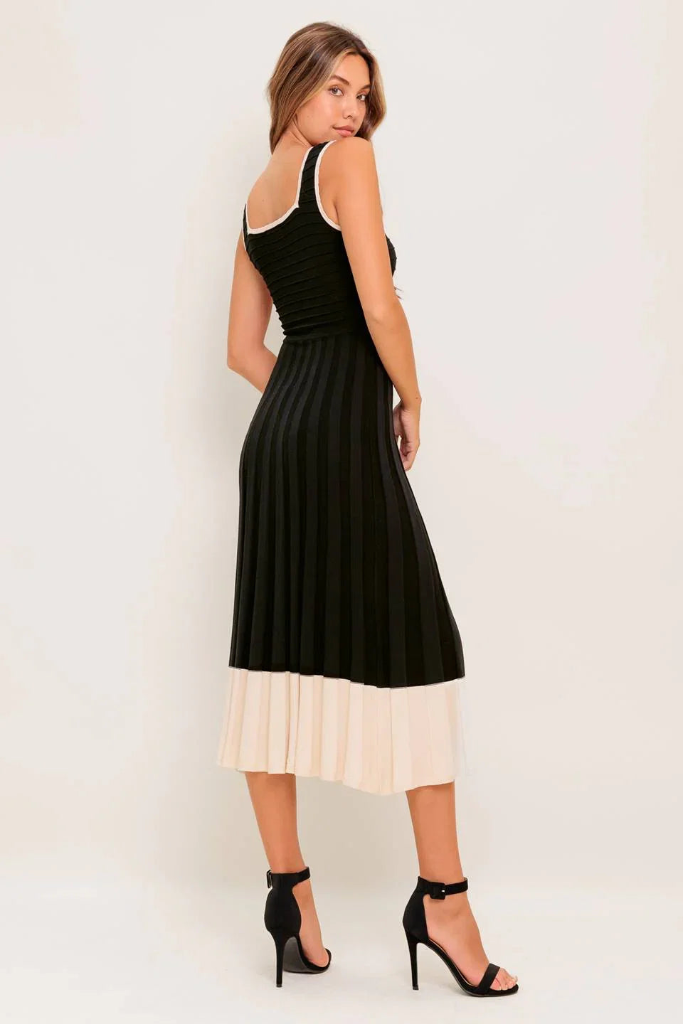 LAUREL BLACK CREAM SWEATER MIDI DRESS