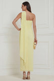 One Shoulder Sheath Daffodil Midi Wedding Guest Dress with 3D Flowers